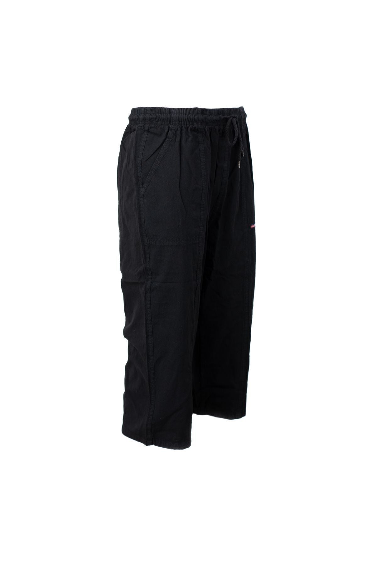 Erkek %100 Saf Pamuk Kumaş Kapri Düz Paça Yanlardan Cepli Beli Bağcıklı Rahat Tam Kalıp